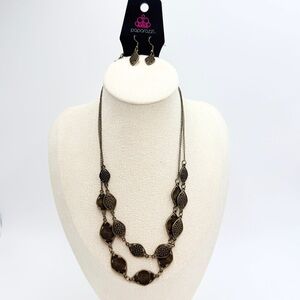 Paparazzi Bronze Layered Statement Necklace & Earring Set Boho Vintage